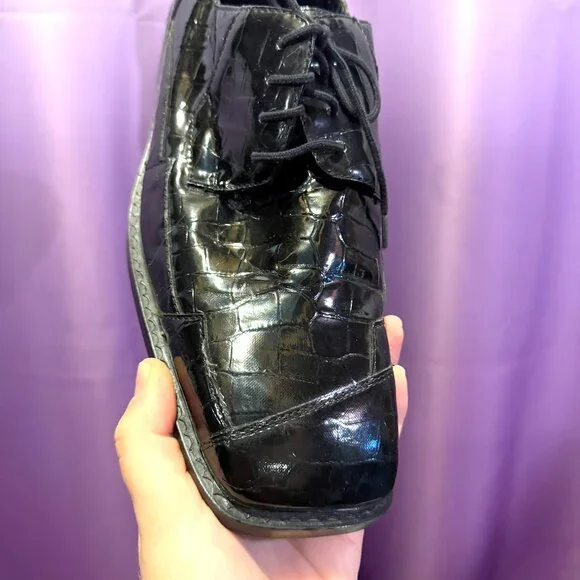 Roberto Chillini Mens Size 9.5 Black Ultra Faux Crocodile/Gator Embossed Oxfords - Picture 5 of 13